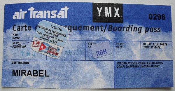  Tarjeta de embarque de Air Transat de abril de 2000. 